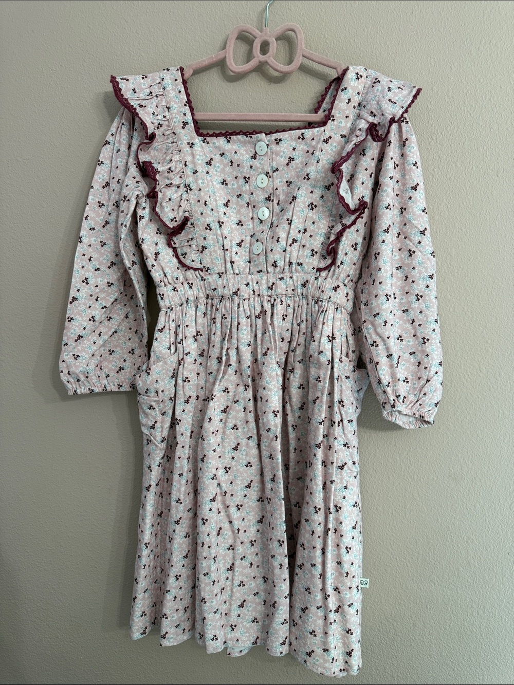 Girls' Floral Ruffle Long Sleeve Dress - Pink